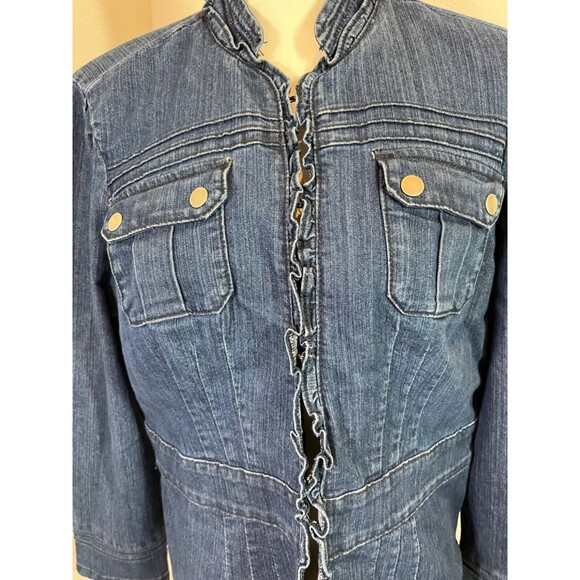 Dressbarn Woman's Ruffle Long Sleeve Denim Jacket With Front Pockets Size Large - Picture 3 of 9